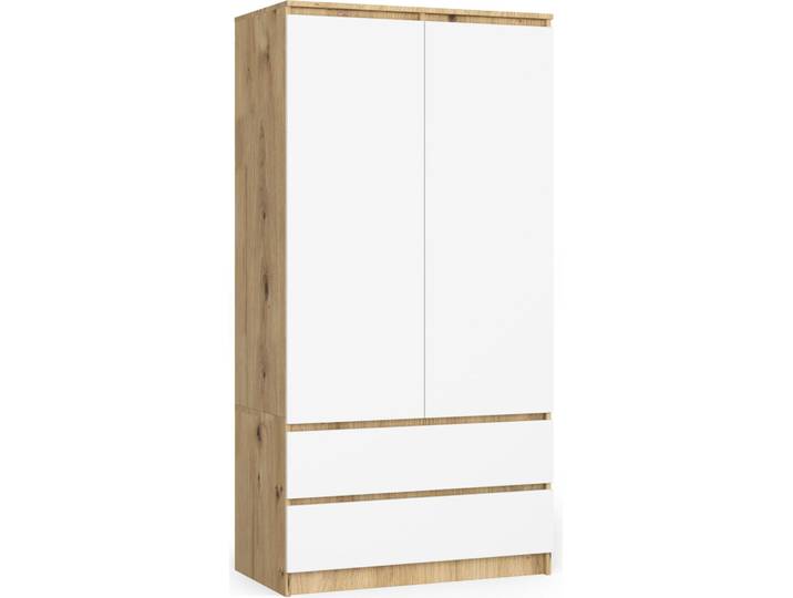 raumhirsch Kleiderschrank S90 90cm Garderobe 2 Türen 2 Schubladen Schrank 180cm hoch CLP