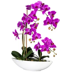 CREATIV green künstliche Pflanze Phalaenopsis x4, ca 60cm lila, im Keramikschiff 37x11x9cm, mit Steine, Real Touch