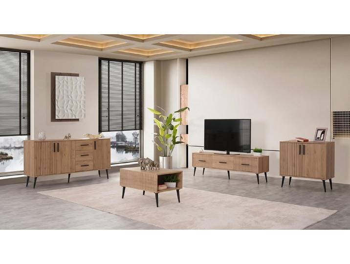 JVmoebel TV-Wand Braunes Wohnzimmer-Set Fernsehschrank Couchtisch modern, Made in Europa
