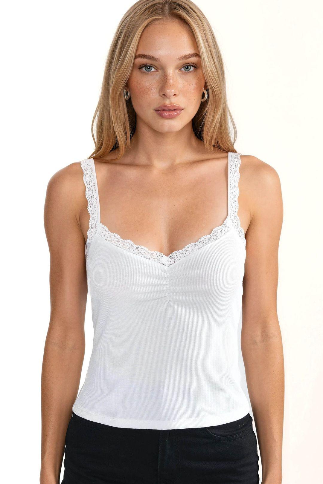 V-Ausschnitt Spitzen-Detail Tanktop