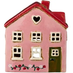 IB Laursen Keramik Teelichthaus mit Erdbeerranke Ebeltoft, 14 x 8 x 16 cm, rosa