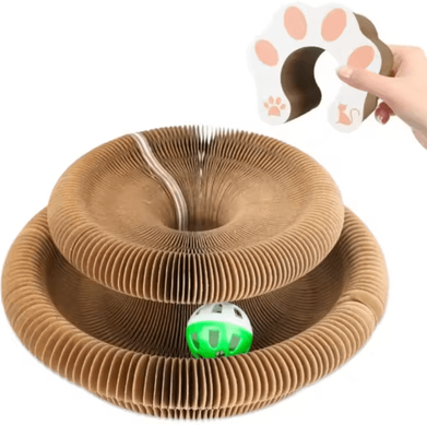 Inspire Picks Accordion Magic Organ Cat Scratching Board With Interactive Ball Toy brown