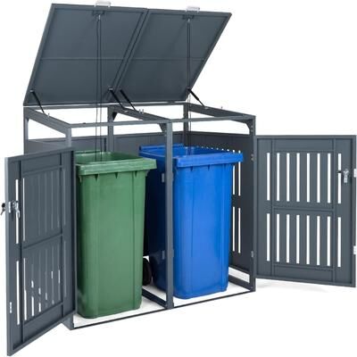 44 CU.FT Outdoor Trash Shed Gas Struts for 2 Bins Light Gray