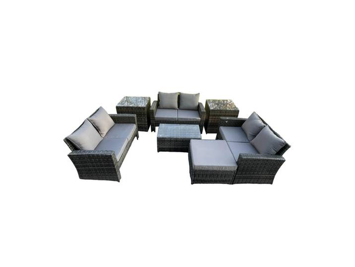 Fimous Gartensofa Hohe Rückenlehne Polyrattan Dunkelgrau 7-Sitzer, Metall, rechteckig, Gartenmöbel, Gartengarnituren, Gartenmöbel-Sets