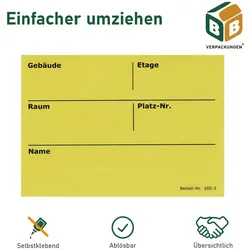 1000 x Umzugsetiketten (105 x 75 mm) gelb selbstklebend Rückstandlos ablösbar Kartonaufkleber Sticker Umzugsaufkleber beschriften BB-Verpackungen