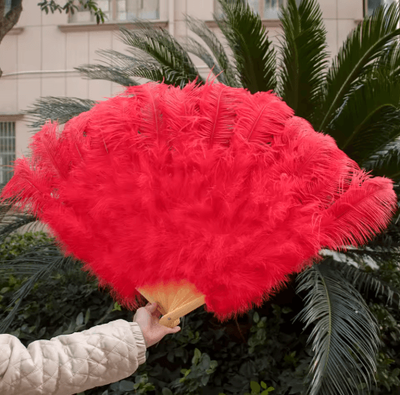 Inspire Picks Luxury Ostrich Feather Folding Fan Large Burlesque Dance & Stage Performance Fan (100130cm) red 130cm 2pcs