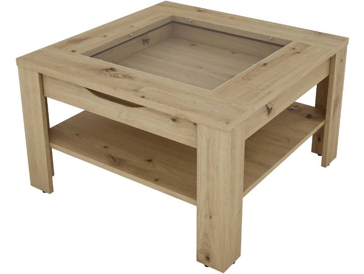 Couchtisch BYLIVING RALPH , braun (artisan eiche (eiche, optik), artisan eiche (eiche, optik)), B:67cm H:43cm T:67cm, Tische, Couchtisch, Artisan Eiche, Old Wood oder weiss, 1 Schubkasten, Glaseinlageplatte