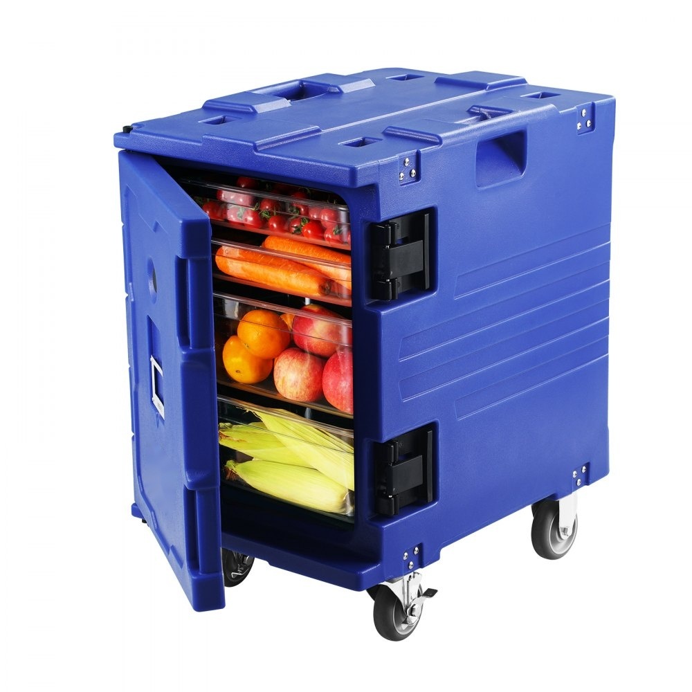 Isolierter Lebensmittelbehälter-Träger - Frontlader, Catering-Box mit Rädern - 82 Qt - Blau - Mobile Kühlbox für Gastronomie