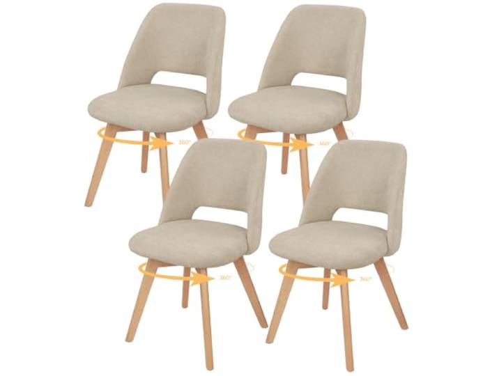 WAFTING 360° Drehbar Esszimmerstuhl 4er Set,Khaki Stuhlbeine aus Buchenholz,Gepolsterter Stuhl mit Leinenstoff Bezug,Moderner Küchenstuhl,für Esszimmer Küche Wohnzimmer