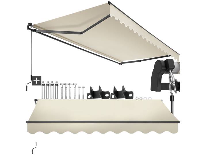 Store banne ORNELLA à bras articulé et support mural - 300 x 250 cm, beige