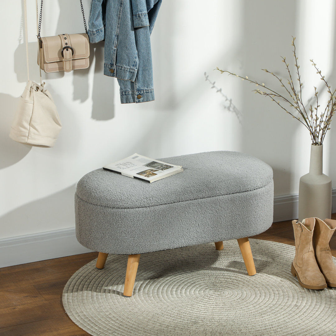 George Oliver Godfried 82cm Wide Oval Solid Colour Footstool Ottoman Grey 45cm H X 82cm W X 41cm D