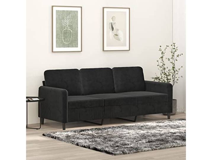 HEFZGDB 3-Sitzer-Sofa Schwarz 180 cm Samt Stoff Modernes Design Metallgestell Bequem Entspannen Luxuriöses Wohnzimmer Sofa Robust Stabiles Polstermöbel Weicher Flor Sitzkomfort