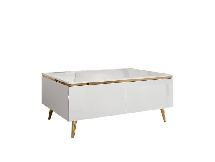 Lookway Couchtisch Couchtisch AURORA weiß glänzend mit Stauraum, Breite: 90 cm, Tiefe: 60 cm