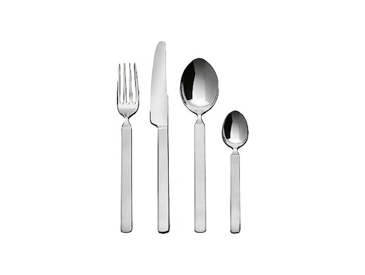 Alessi Dry 4180S24 - Besteckset, Edelstahl 18/10, 24-teilig Besteckset, entworfen von Achille Castiglioni, mit satiniertem Griff, für einen Tisch mit sechs Personen