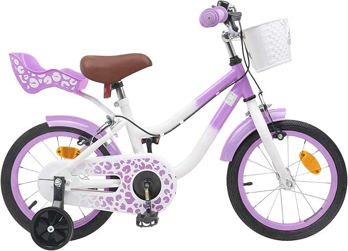 Kinderfahrrad mit Stützrädern Zoll Rosa Stahlrahmen Verstellbarer Sitz Lenker Felgenbremse mit Korb Klingel Schutzblech für 2-4 Jahre Alltag Ausflug Freizeit