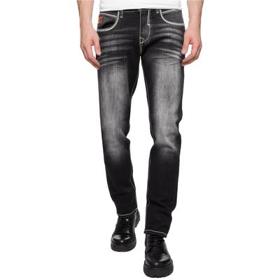 Straight-Jeans RUSTY NEAL "TOYAMA", Herren, Gr. 29, Länge 32, schwarz, 98% Baumwolle, 2% Elasthan, unifarben, lang, Jeans Straight-Jeans, mit coolen Kontrastnähten