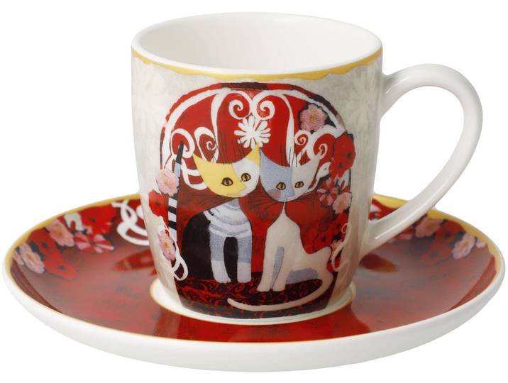 Tasse GOEBEL Espressotasse R. Wachtmeister -Templi dell' amore , rot (bunt), B:12cm H:7cm, Porzellan, Trinkgefässe, Tasse