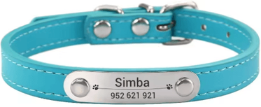 Inspire Picks Personalized PU Leather Dog Collar With Engraved Name ID Anti Lost Pet Collar lake Blu l(36 46cm)