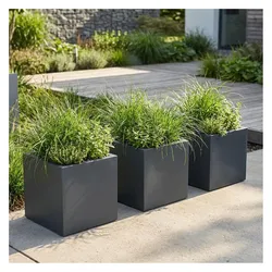 Ethick, Blumentopf, 3er-Set Blumentopf Quadratisch 38cm in Anthrazit, Pflanzkasten 25L aus Kunststoff für Innen & Aussen (38 x 38 x 32 cm)