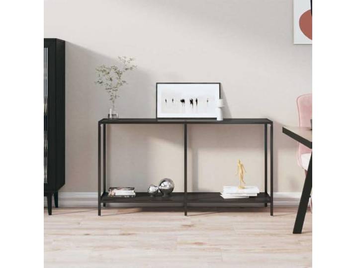 HEFZGDB Konsolentisch Schwarz 140x35x75,5 cm Hartglas mit Stahlgestell und unterer Ablage, robuster Flurtisch und Ablagetisch für den Wohnraum, einfach zu reinigen