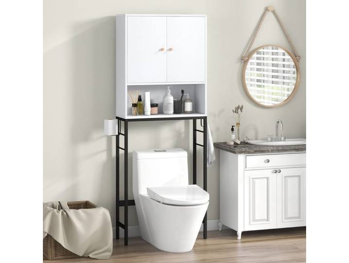 Armoire WC GOPLUS - Meuble de Rangement Au-Dessus des Toilettes Compartiment Ouvert - Etagère Réglable pour Buanderie Blanc
