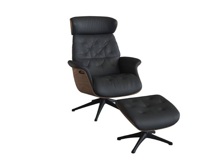 Relaxsessel, 100% Echtleder, Schwarz, 83×112×125 cm, Verstellbare Rücken- & Kopfstütze, Modern, Flexlux