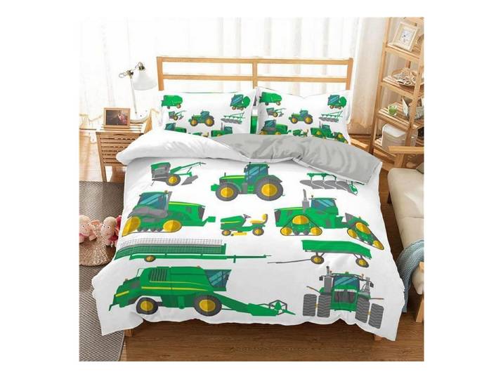 LuxusKollektion Jugendbettwäsche Bettwäsche Set 220x240cm Grün technisches Fahrzeug