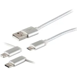 USB 3-in-1 Ladekabel Nylon weiß 1,0m