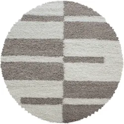 Hochflorteppich Shaggy Kariert Weich Flauschig Waschbar Strapazierfähig Schlafzimmer Rund Beige 200x200 cm – WATZMANN von Kadima Design