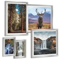 BILDER SET 5er Set - 50x50 cm & 20x30 cm & 40x60 cm Silberner Rahmen - London-Ansichtsgemälde-Set