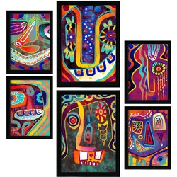 POSTER Set Mit 6 Gotischer Typ In Farbenfrohe Zusammenfassungen A3 & A4 Schwarzer Rahmen