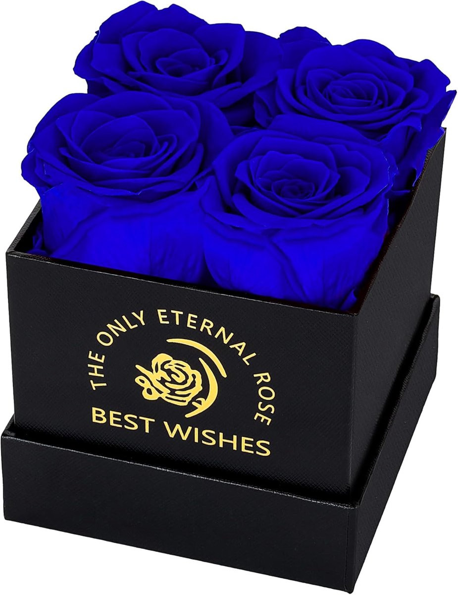 Eternal Rose Cadeau met 4 Blauwe Infinity Geconserveerde Bloemen