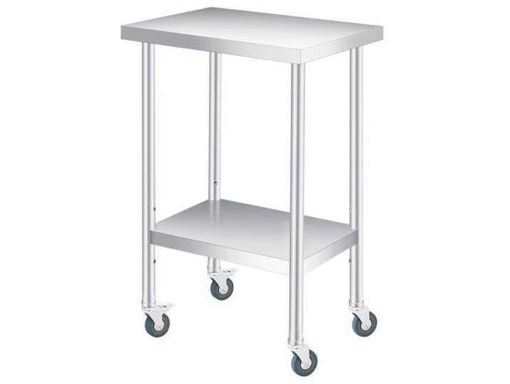 Table de travail en acier inoxydable - LUNSY - 61x35 5x89 cm - Acier inoxydable 201 - Roulettes pivotantes avec freins