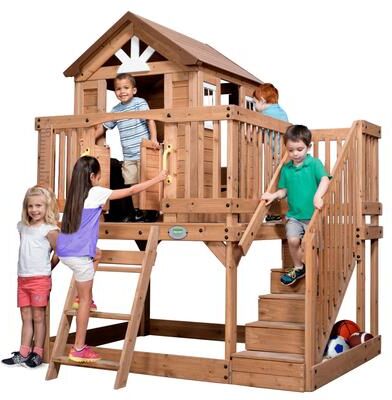 "Backyard Discovery Scenic Heights Cedar Wooden Elevated Kids Playhouse - 6'5"" x 6'5"""
