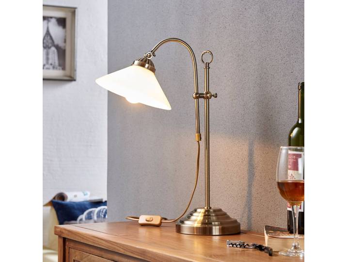 Lindby Tischleuchte Otis, altmessing, Glas, 60 cm, E14 Otis, für Flurbereich, Metall, Antik