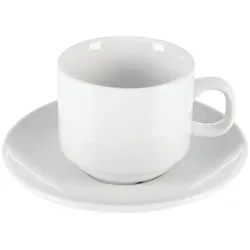 Gastronoble Olympia Whiteware Teetassen + Untertassen - 20cl - 12 Sets - Porzellan