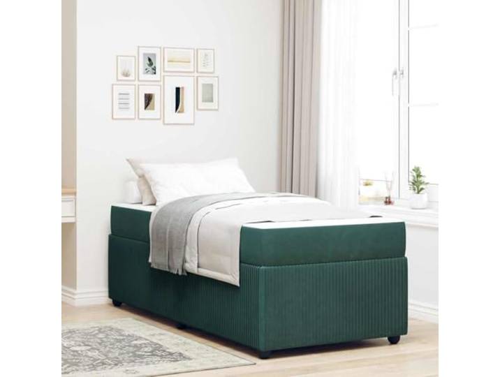Stoffbezogener Holzrahmen Modernes Design Bettgestell Grün 90 x 200 cm Bettrahmen mit Matratze Dunkelgrün 90x200 cm Stoff Einzelbett mit Kaltschaum Taschenfederkern Lattenrost Stilvoll Modern