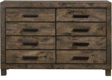 Benjara Wooden Dresser with 8 Drawers and Grain Details, Brown