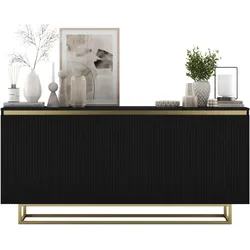 SIDEBOARD Selene 3D Schwarz Matt mit geriffelten Fronten Glamour 167 cm