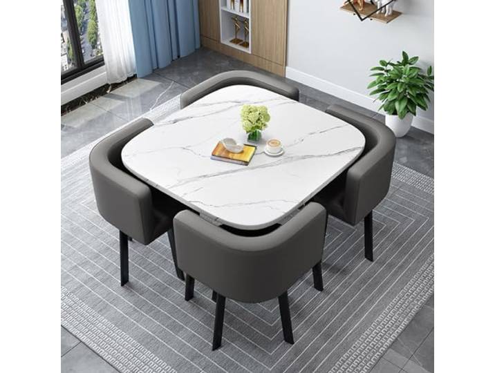 Round/Square Dining table Set with Chairs, Modern Conference Table and 4 Chairs Set, Reception Table and Chair Combination,Wooden Kitchen Table Set for 4 for Living Room Dining Room(80cm(31.5in), 9)