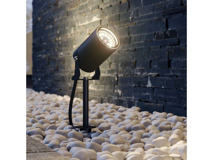 Lindby Lobelia Erdspießstrahler, GU10, IP65, verstellbar, schwarz, Aluminium, Modern