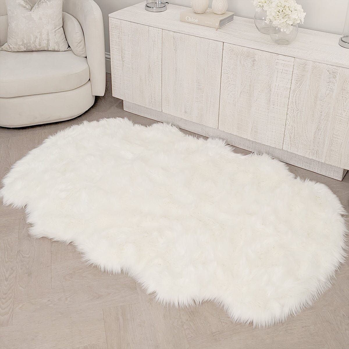 Elle Large Faux Fur White Hide Rug - 120x180cm