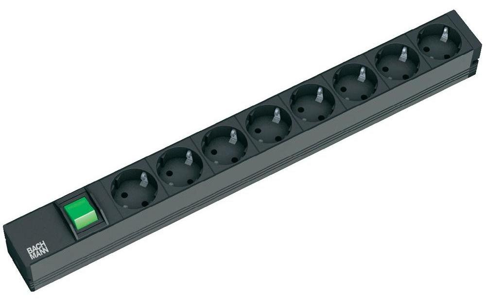 Bachmann 19-inch stekkerdoos, aluminium, 1 HE, 8-voudig, type S