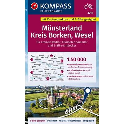 KOMPASS Fahrradkarte 3216 Münsterland, Kreis Borken, Wesel mit Knotenpunkten 1:50.000, Sonstige von , KOMPASS Freytag & Berndt, 978-3-99154-032-8