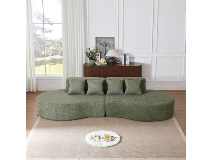 Canape Modulaire 4 Places Vert Canape En Mousse FloraGrace Pour Salon Livraison Compressee En 2 Cartons 310x110x65cm