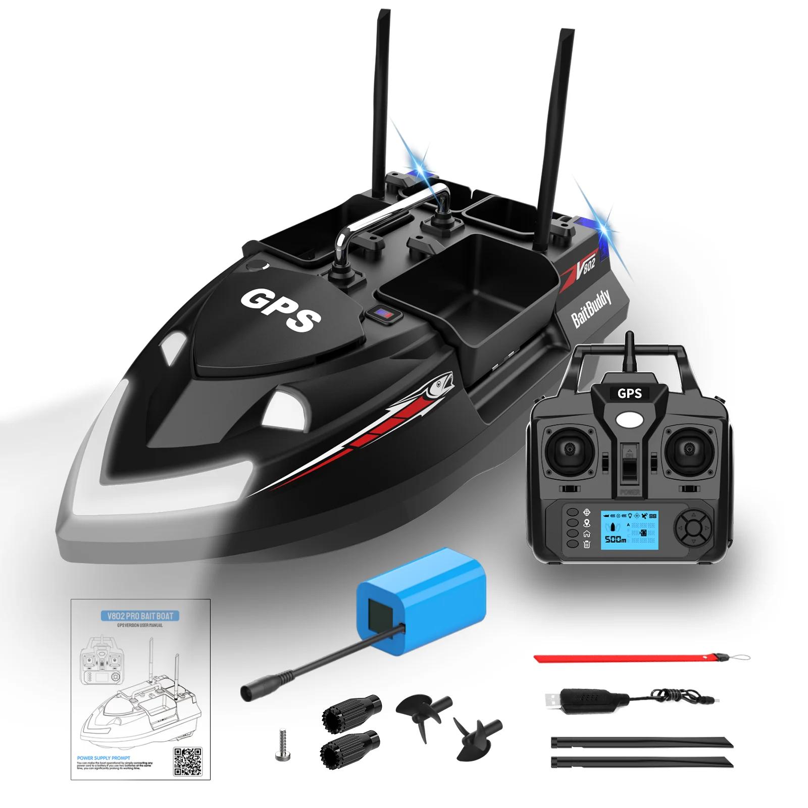 GPS-Futterboot V802 Pro - 4 Köderkammern - 3 kg Tragkraft - 500 m Fernbedienung - 390er Motor - 7,4-V-12000-mAh-Akku - ABS