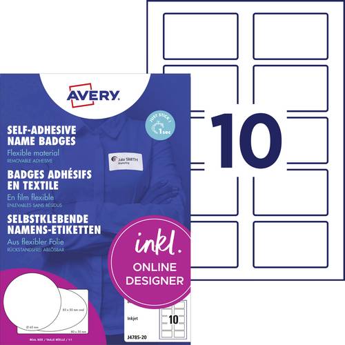 Avery-Zweckform J4785-20 Namensschild (B x H) 80mm x 50mm 200St.