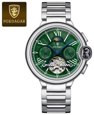 Inspired Finds POEDAGAR Hollow Tourbillon Automatic Mechanical Watch For Men Luxury Stainless Steel Waterproof Wristwatch silver Black S