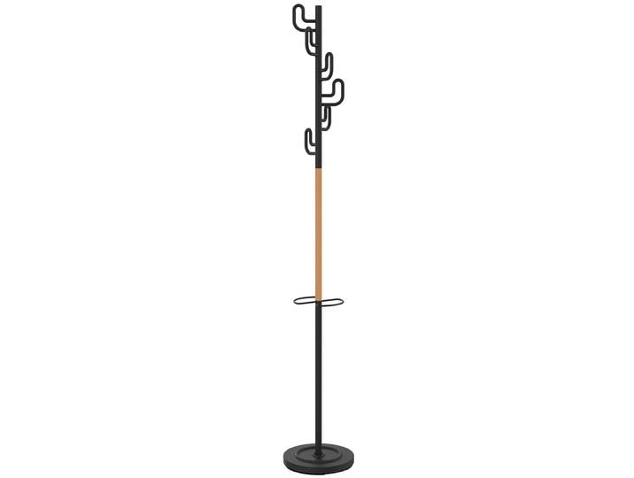 Unilux Portemanteau ICARUS 6 patères et un support parapluie - Finition bois et noir