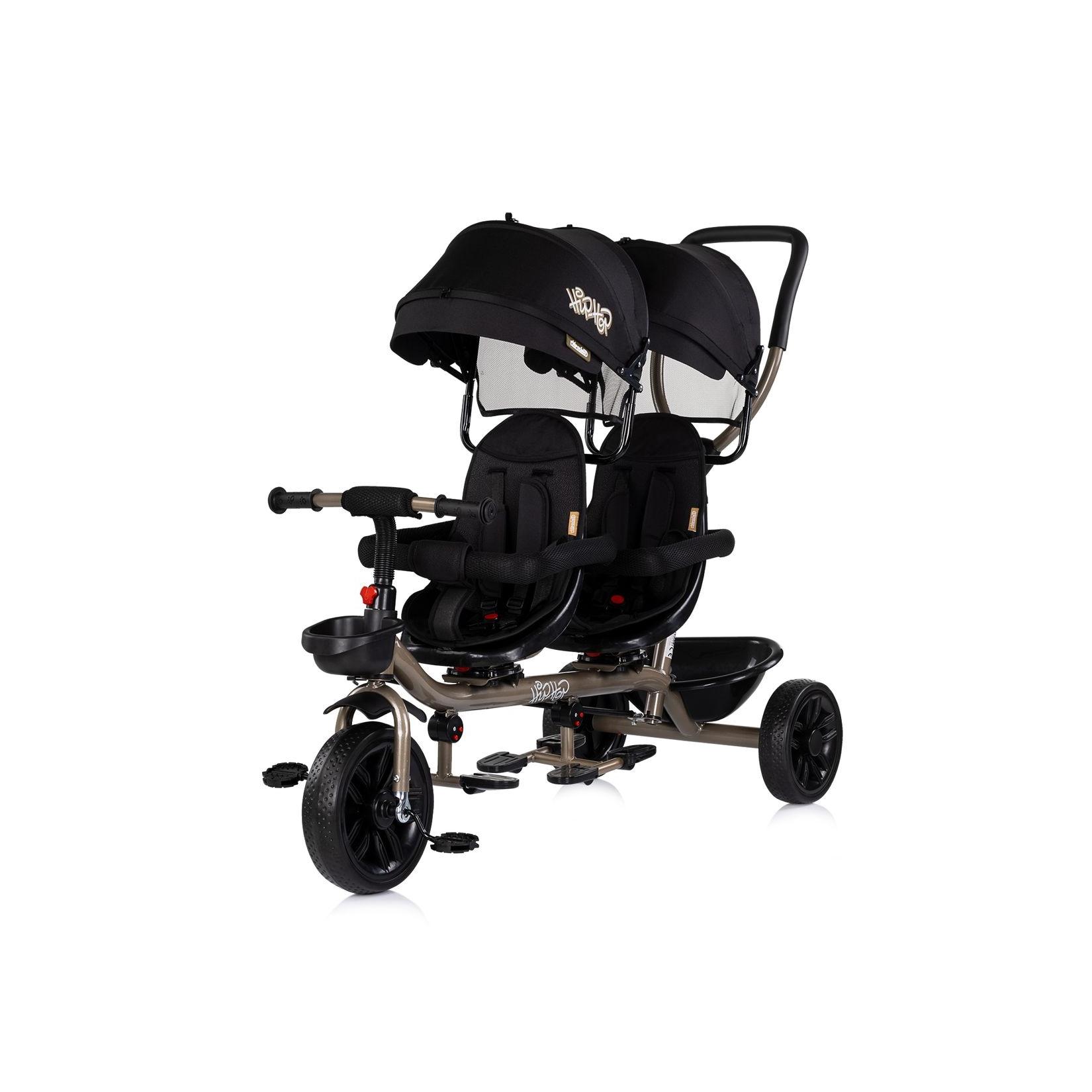 Babyshoppen Geschwisterdreirad Hip Hop, Schiebegriff, Sitze 360° drehbar, Gurte black